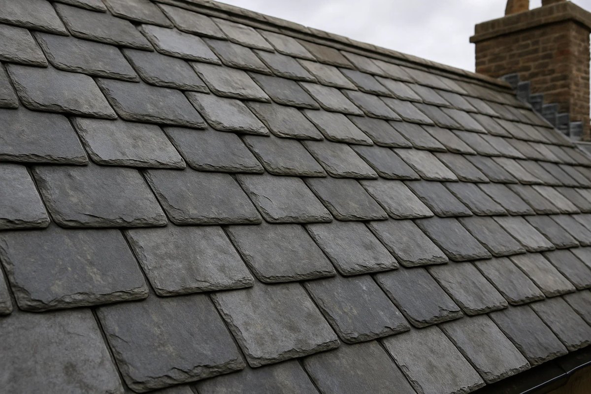 Aerial view of UK residential rooftops